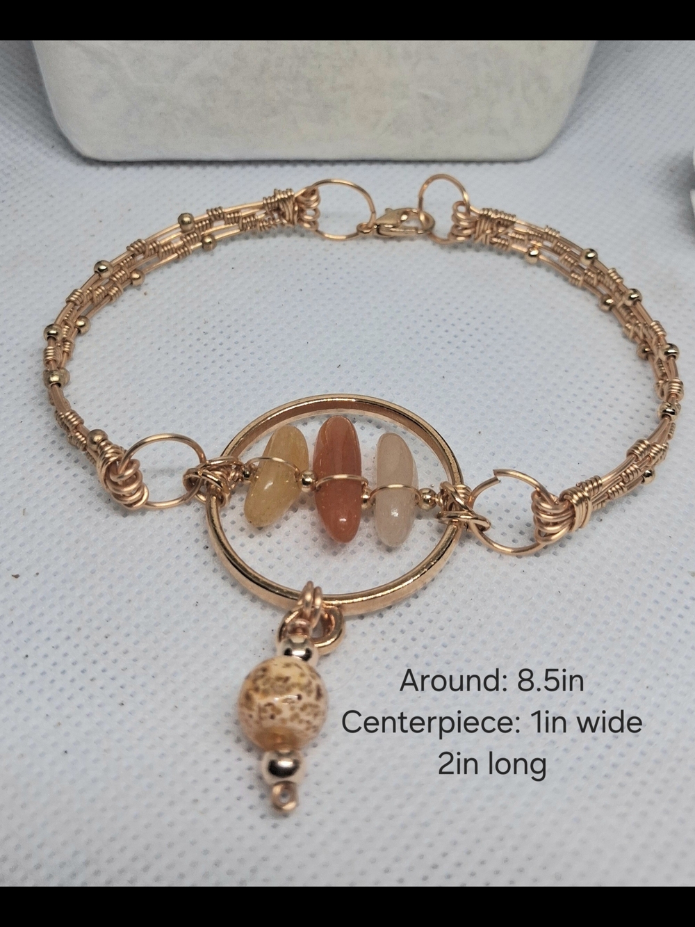 Handmade Gold Tone Wire-Wrapped Bracelet with Multicolor Stone Beads